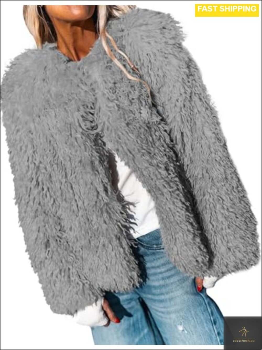 Women's Faux Fur Cropped Fleece Jacket Warm Winter Coat